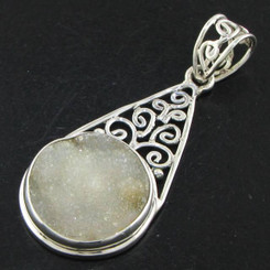 925 Silver Agate Druzy Drusy Sterling Pendant, 1 7/8"