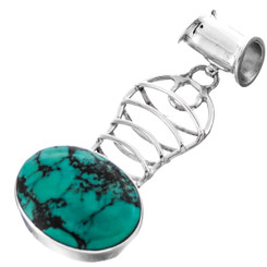 925 Silver Natural Turquoise Filigree Sterling Pendant, 1 13/16"