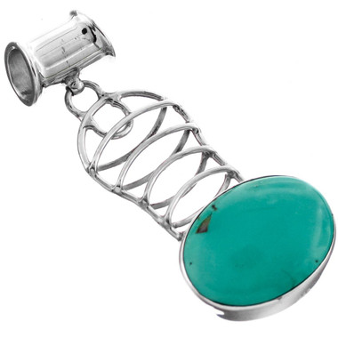 925 Silver Natural Turquoise Filigree Sterling Pendant, 1 13/16"
