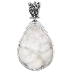 925 Silver Teardrop Agate Druzy Drusy Sterling Pendant, 1 11/16"