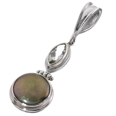 925 Silver Green Amethyst Biwa Sterling Pendant, 1 7/8"