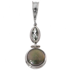 925 Silver Green Amethyst Biwa Sterling Pendant, 1 7/8"