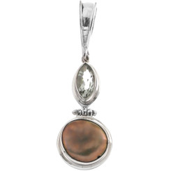 925 Silver Green Amethyst Biwa Sterling Pendant, 1 7/8"
