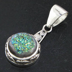 925 Silver Agate Druzy Drusy Sterling Pendant, 1 7/16"