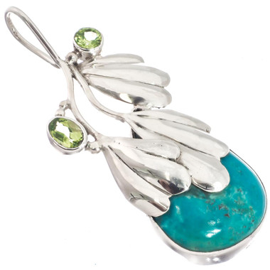 925 Sterling Silver Turquoise Peridot Sterling Pendant, 2"