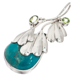 925 Sterling Silver Turquoise Peridot Sterling Pendant, 2"