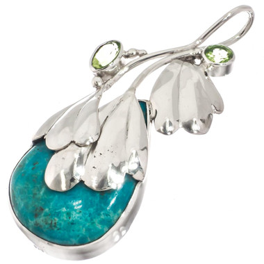 925 Sterling Silver Turquoise Peridot Sterling Pendant, 2"
