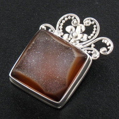 925 Silver Agate Druzy Drusy Sterling Pendant, 1 1/16"