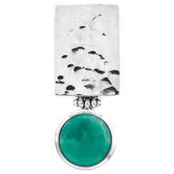 925 Silver Turquoise On Hammered Sterling Sliding Pendant, 1 3/4"