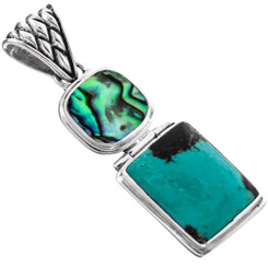 925 Silver Paua Abalone Shell Turquoise Sterling Pendant, 1 3/4"