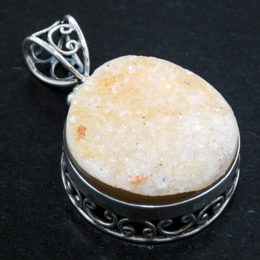 Sale! 925 Silver Sparkllng Round Agate Druzy Drusy Sterling Pendant, 1 3/8"