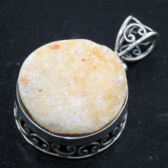 Sale! 925 Silver Sparkllng Round Agate Druzy Drusy Sterling Pendant, 1 3/8"
