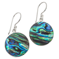925 Silver Round Paua Abalone Shell Sterling Earrings, 3/4"