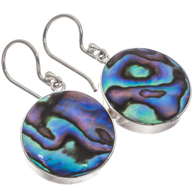 925 Silver Round Paua Abalone Shell Sterling Earrings, 3/4"