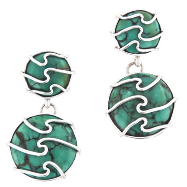925 Silver Turquoise Sterling Post Earrings, 1 3/16"