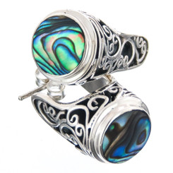 925 Silver Paua Abalone Shell Scroll Sterling Post Earrings, 7/8"