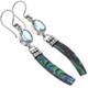 925 Silver Shimmering Blue Topaz Paua Abalone Shell Drop Earrings, 1 7/8"