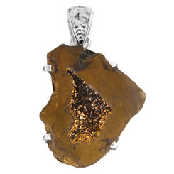 925 Silver Sparkling Titanium Gold Mexican Geode Sterling Pendant