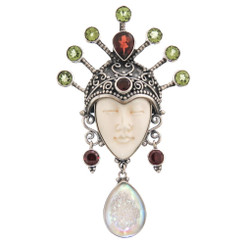 925 Silver Opal Titanium Druzy Goddess Garnet Peridot Pendant, 3"