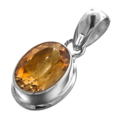 925 Sterling Silver 6ct Citrine Sterling Pendant, 1 1/8"