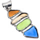 925 Silver Multi Blue Green Brown Sea Beach Glass Sterling Pendant, 2"
