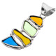 925 Silver Multi Blue Green Brown Sea Beach Glass Sterling Pendant, 1 7/8"