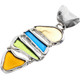 925 Silver Multi Blue Green Brown Sea Beach Glass Sterling Pendant, 1 3/4"