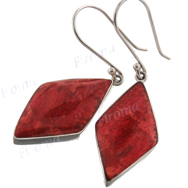 1 3/16" 925 Silver Red Coral French Hook Earrings