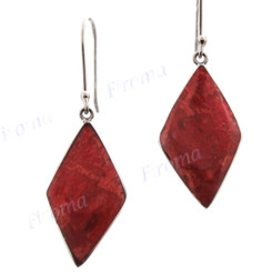 1 3/16" 925 Silver Red Coral French Hook Earrings