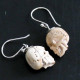 925 Silver Handcarved Skull Mammoth Bone Fossil Sterling Earrings, 5/8"