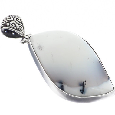 925 Silver Natural White Dendrite Opal Sterling Pendant, 2 1/8"