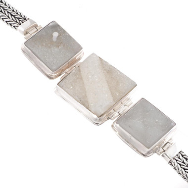 925 Silver Unique Natural Agate Druzy Drusy Sterling Bracelet, 7"