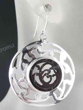 1 3/4" 925 Silver Coconut Wood Carved Shell French Wires Earrings
