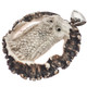925 Silver Hand Carving Owl Real Deer Burr Antler Sterling Pendant, 2 3/4"