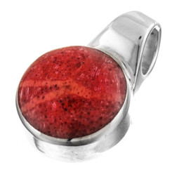 925 Silver Red Coral Bali Handmade Sterling Pendant, 7/8"