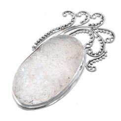 925 Silver Adorable Natural Druzy Drusy Sterling Pendant, 2 1/8"