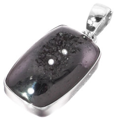 925 Silver Black Titanium Druzy Drusy Sterling Pendant, 1 1/4"