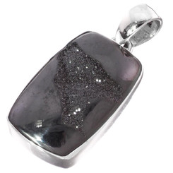 925 Silver Black Titanium Druzy Drusy Sterling Pendant, 1 1/4"