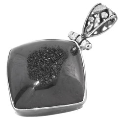 Black Titanium Druzy 925 Sterling Silver Pendant, 1 3/16"