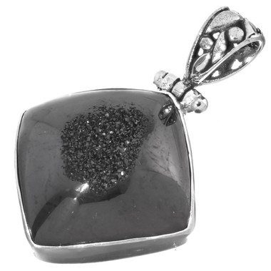 Black Titanium Druzy 925 Sterling Silver Pendant, 1 3/16"