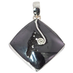 925 Silver Us-made Black Titanium Druzy Drusy Sterling Pendant, 1 7/8"