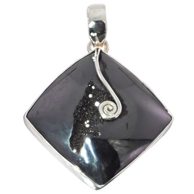 925 Silver Us-made Black Titanium Druzy Drusy Sterling Pendant, 1 7/8"