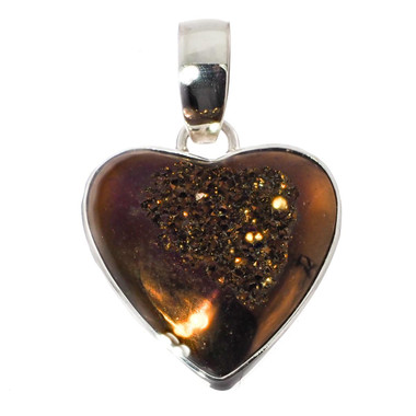 925 Silver Heart Weeping Willow Titanium Druzy Sterling Pendant, 1 1/8"