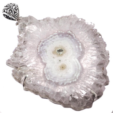 925 Silver Rare Magnficent Large Quartz Geode Crystal Slice Pendant, 3 3/4"