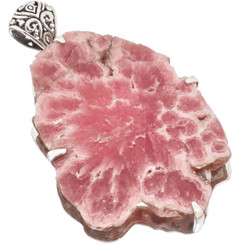 Rare Rhodochrosite Stalactite Slice 925 Sterling Silver Pendant, 2 7/8