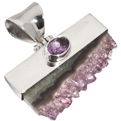 925 Silver Hand Made Amethyst Crystal And Gem In Sterling Pendant, 1 1/4"