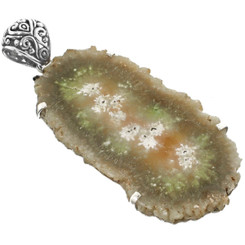 Mineral Stalactite Druzy Slice 925 Sterling Silver Pendant, 2 3/4