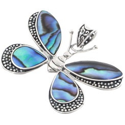 925 Silver Paua Abalone Handmade Butterfly Sterling Pendant, 1 3/8"