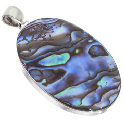 925 Silver Oval Paua Abalone Shell Sterling Pendant, 2"