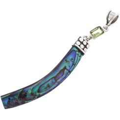 925 Silver Colorful Paua Abalone Shell Peridot Sterling Pendant, 2"